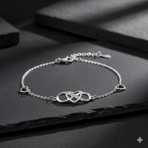 925 Sterling Silver Heart Bracelet, Elegant Adjustable Design - Picture 6 of 7